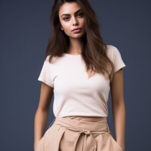 beautiful model woman in fashion beige wear